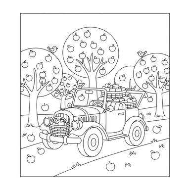 Car Collecting Apples Coloring Page