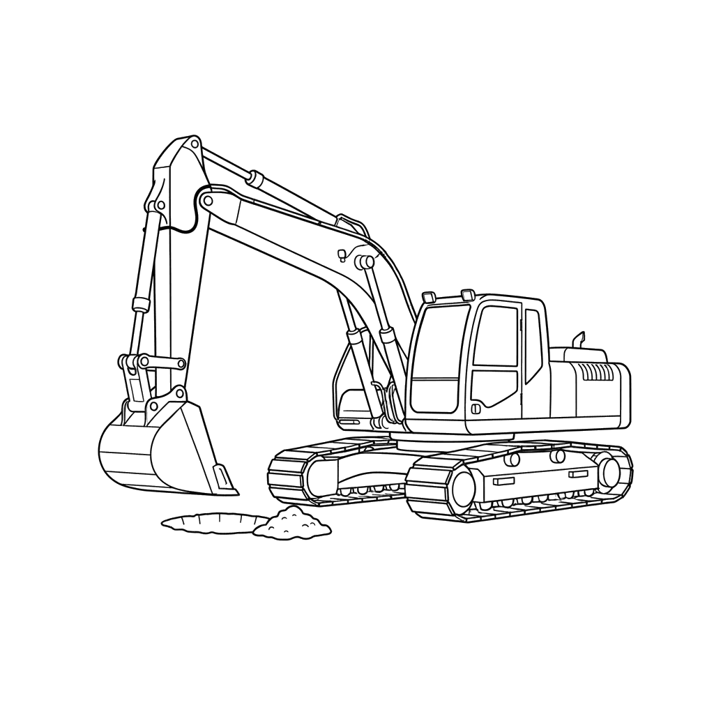 Dibujo para colorear: Coche de construcción cavando un hoyo