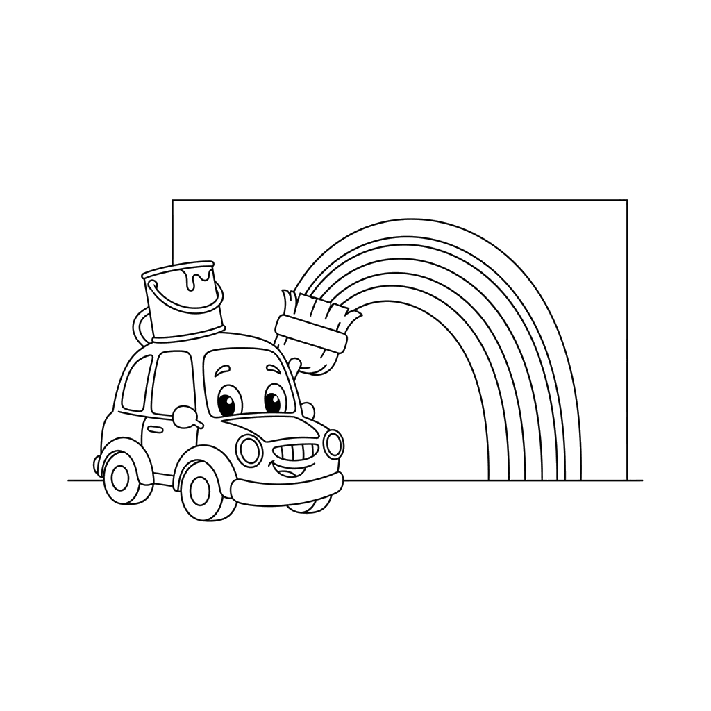 Dibujo para Colorear Coche Pintando un Arcoíris