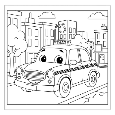 Taxi Car in the City Coloring Page for Kids