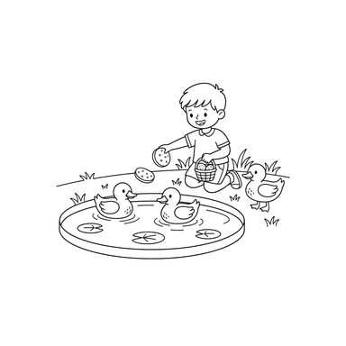 Boy Feeding Ducks Coloring Page