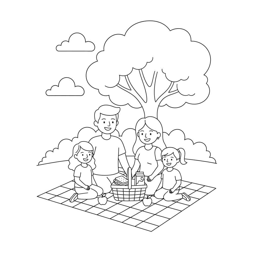 Dibujo para Colorear "Familia de Picnic en el Parque"