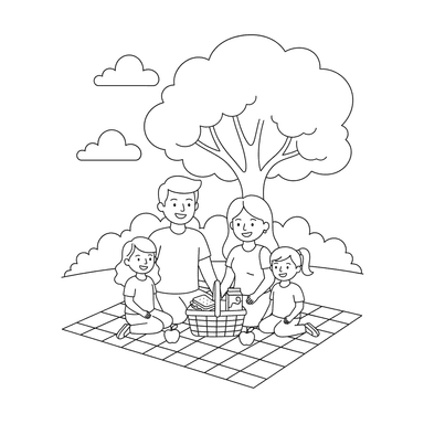 Family Picnic in the Park Coloring Page