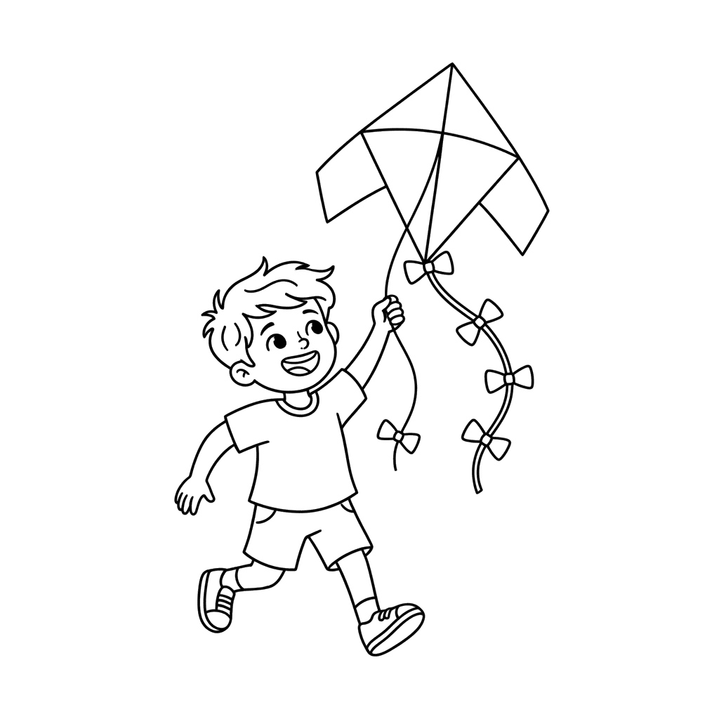 Dibujo para colorear "Niño volando una cometa"