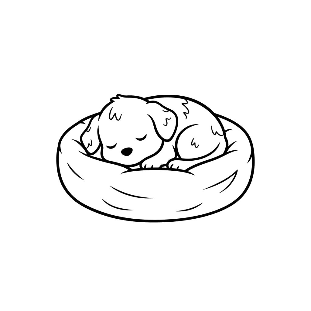 Coloriage "Chiot Endormi dans un Panier"