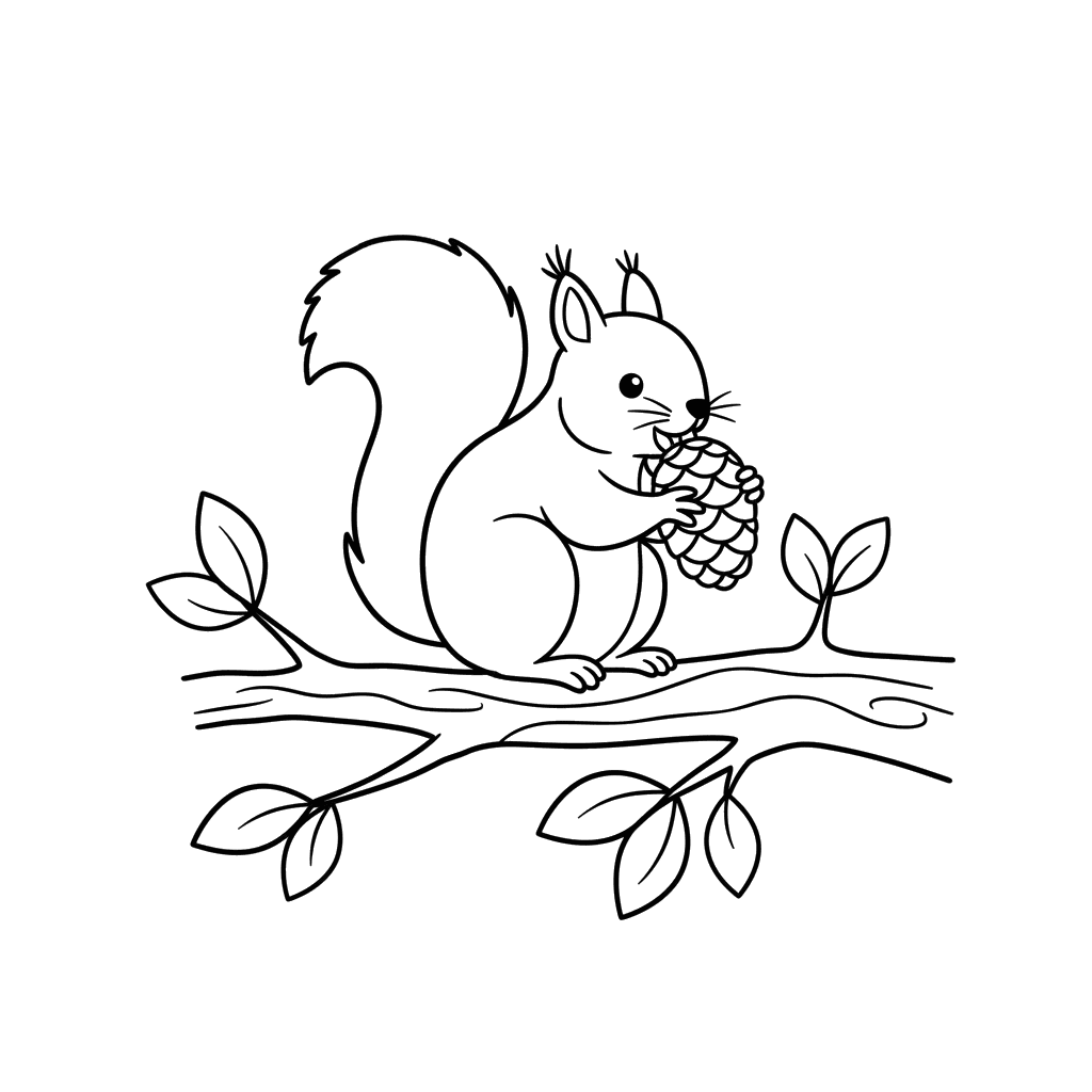 Dibujo para Colorear Ardilla con Piña