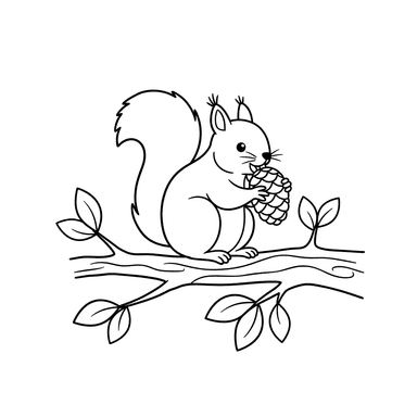 Coloriage Écureuil tenant une pomme de pin