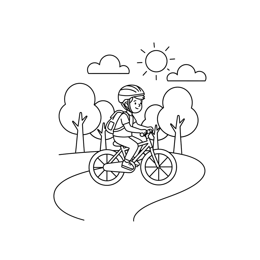Dibujo para colorear Niños en Bicicleta