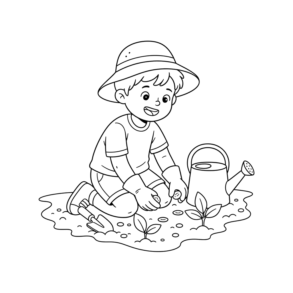 Dibujo para colorear Niño plantando semillas