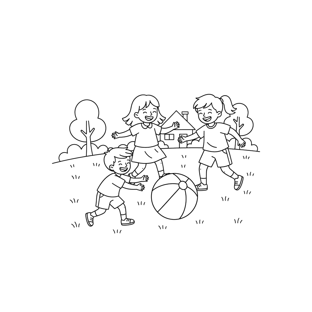 Dibujo para colorear "Niños jugando con una pelota"