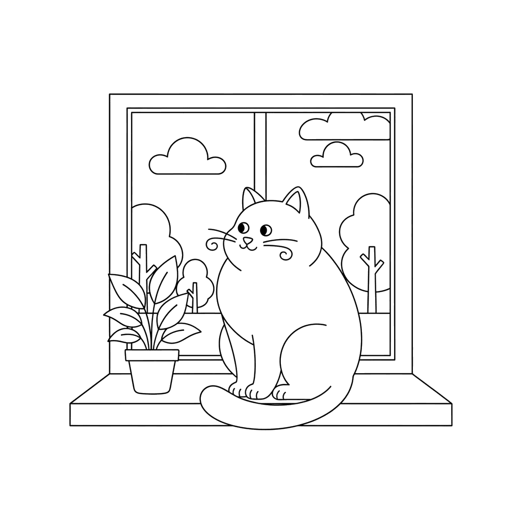 Dibujo para colorear Gato en el alféizar
