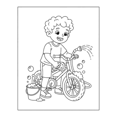 Coloriage Garçon Lavant Vélo