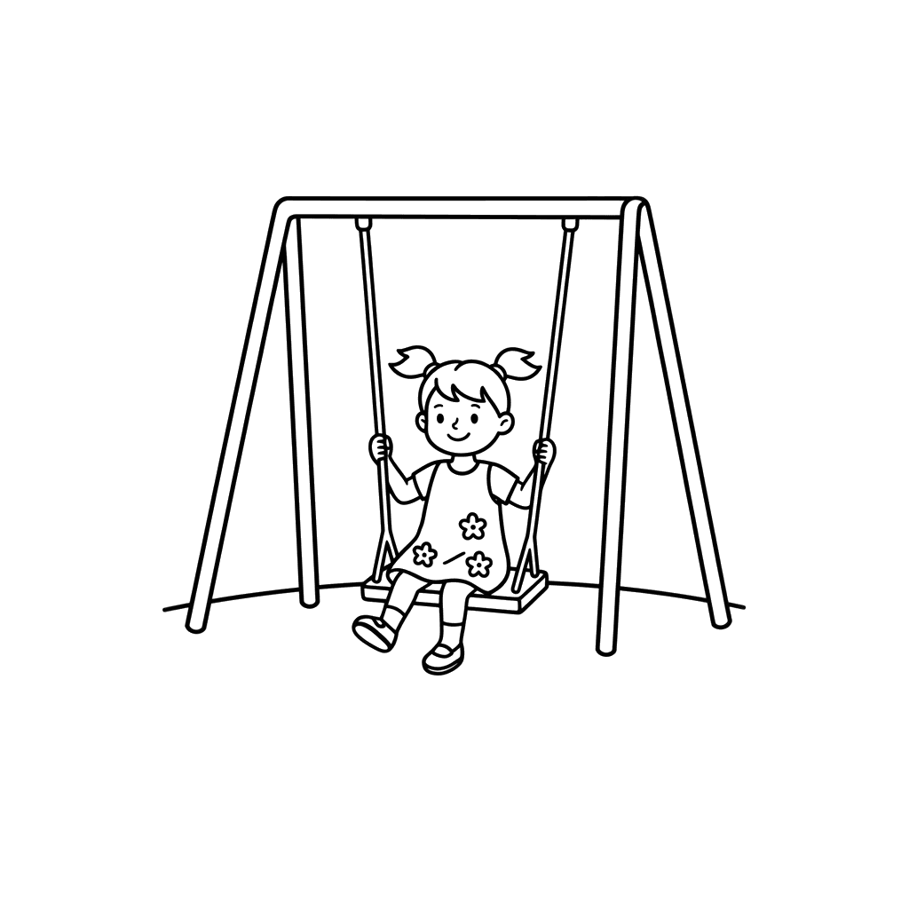 Coloriage Fille sur une balançoire