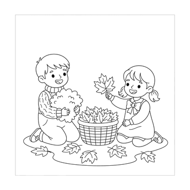 Enfants ramassant des feuilles d'automne