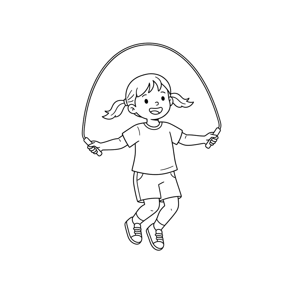Ausmalbild Kinder beim Seilspringen