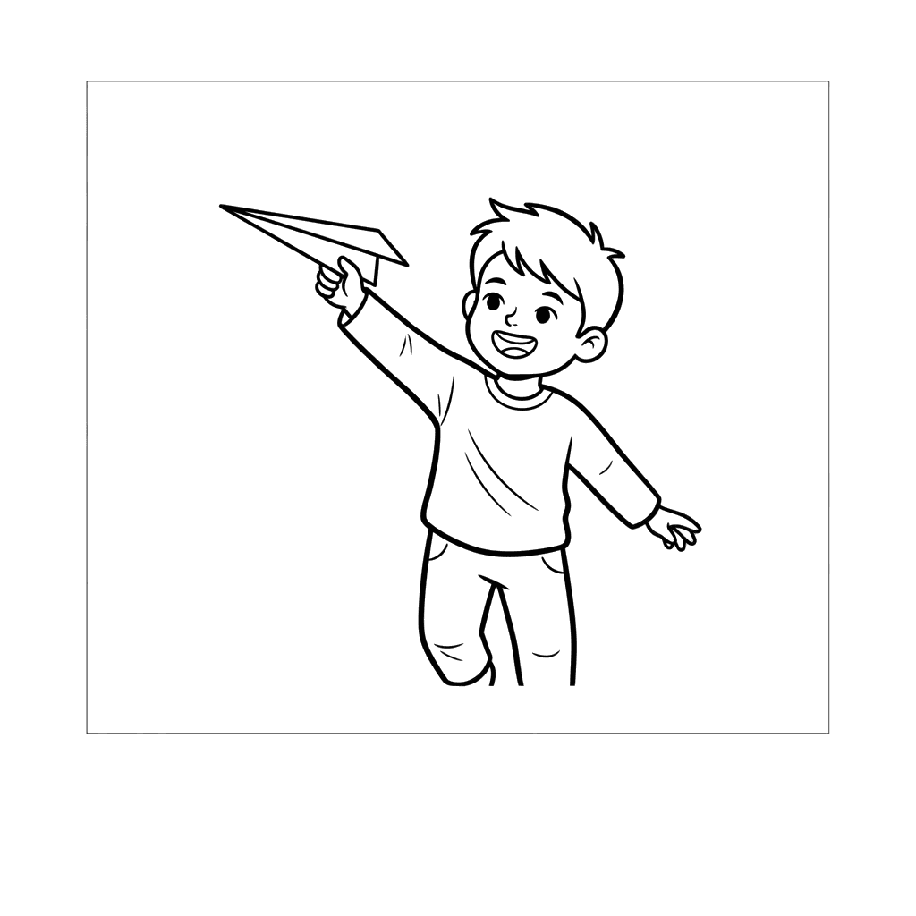 Ausmalbild: Kinder lassen Papierflieger steigen