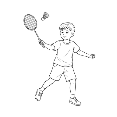 Ausmalbild: Junge spielt Badminton