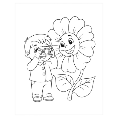 Ausmalbild Kinder fotografieren Blumen