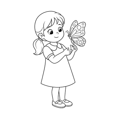 Ausmalbild Mädchen beobachtet einen Schmetterling