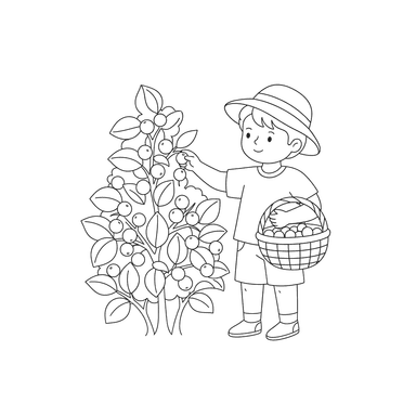 Ausmalbild "Junge sammelt Beeren"