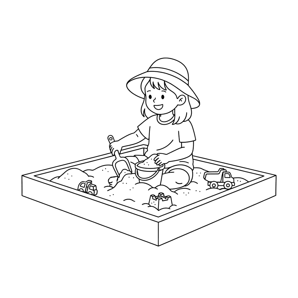 Coloriage Fille jouant dans le bac à sable