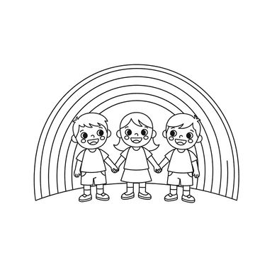 Children Looking at a Rainbow Coloring Page