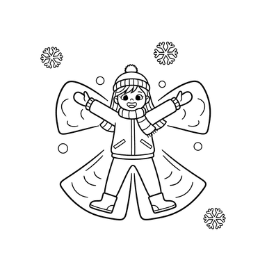 Girl Making a Snow Angel Coloring Page