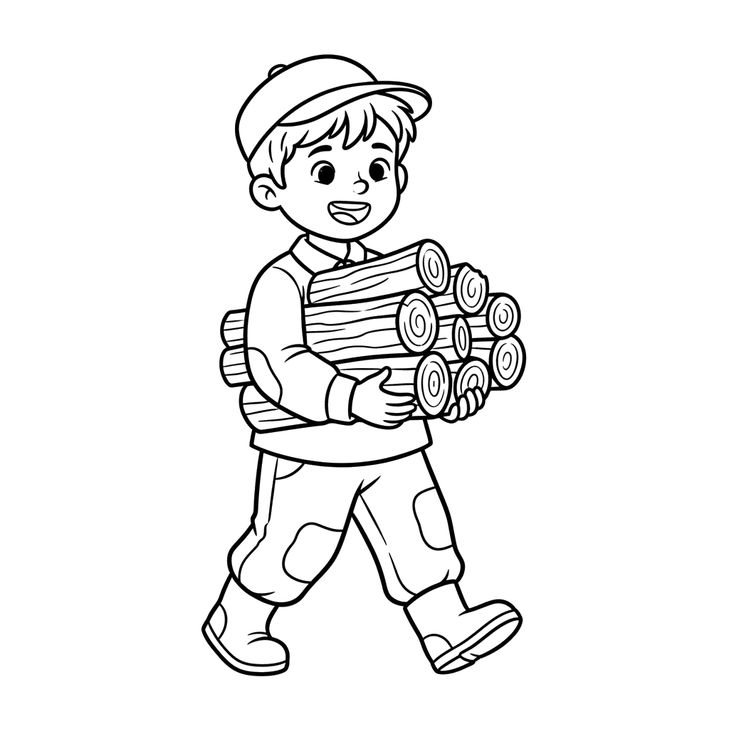 Boy Carrying Firewood Coloring Page