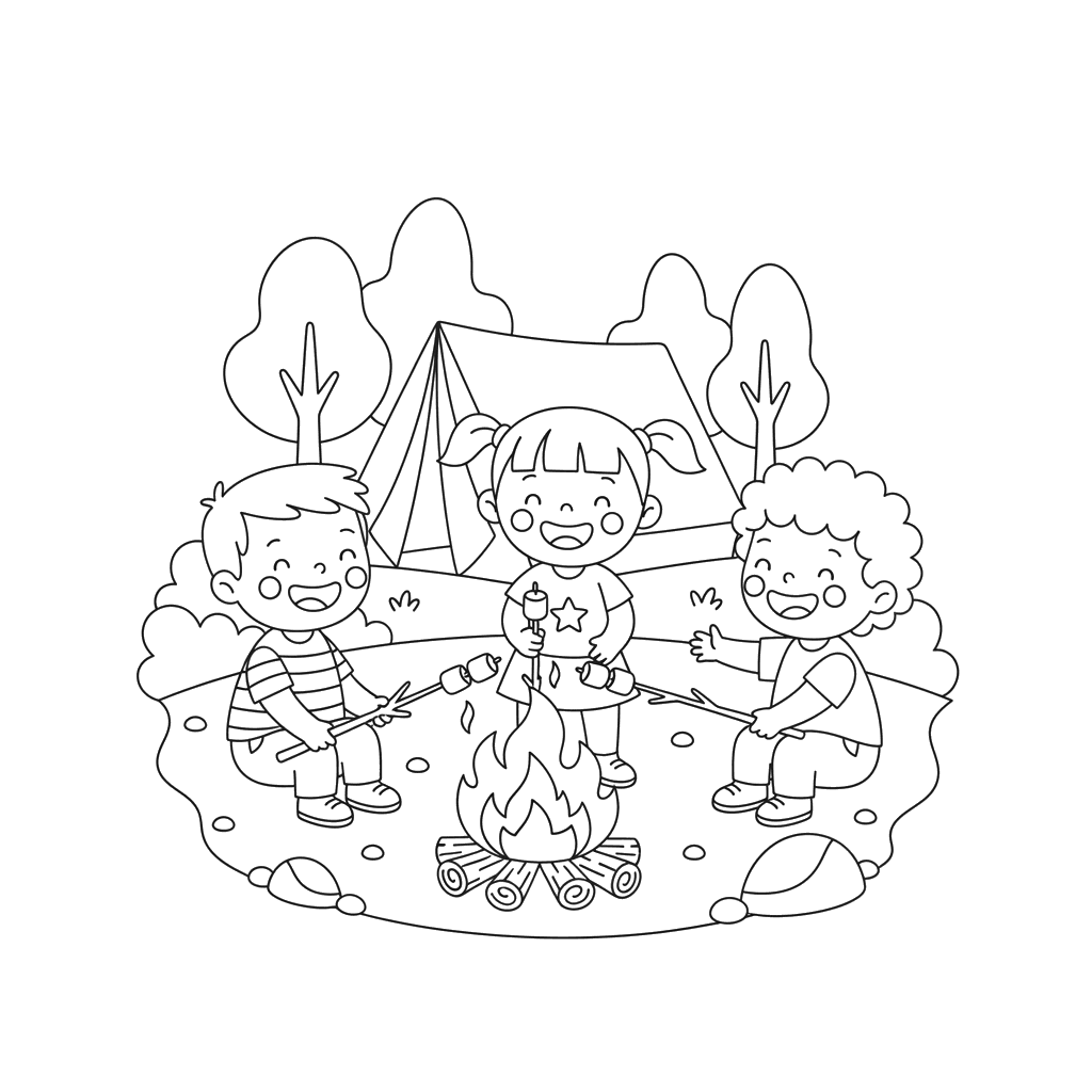 Coloriage Enfants faisant griller des marshmallows