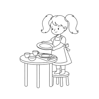 Girl Setting the Table Coloring Page
