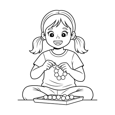 Girl Making a Bead Bracelet
