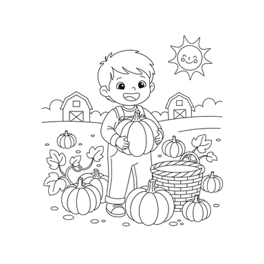 Dibujo para colorear Niños recogiendo calabazas