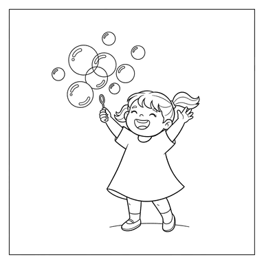 Dibujo para colorear Niña con pompas de jabón
