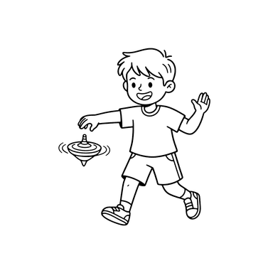 Dibujo para colorear: Niño lanzando una peonza