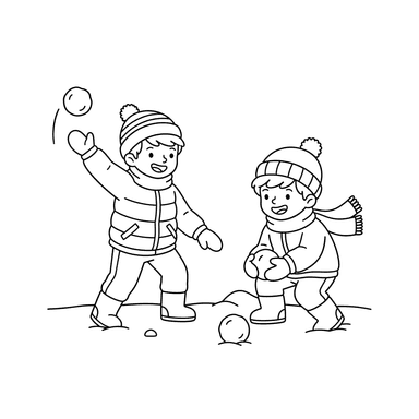 Dibujo para Colorear Niños Jugando a las Bolas de Nieve