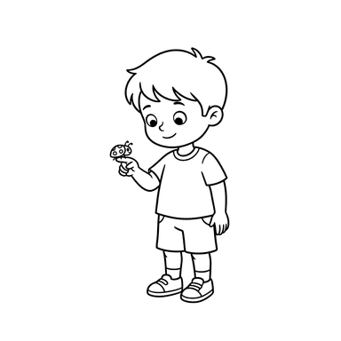 Dibujo para colorear: Niño observando una mariquita