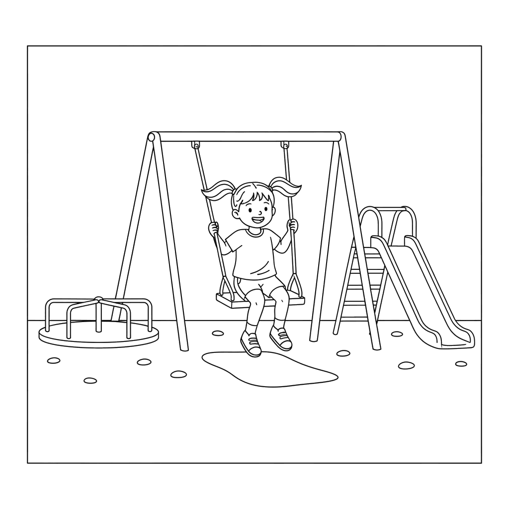 Dibujo para Colorear Niña Jugando en el Parque