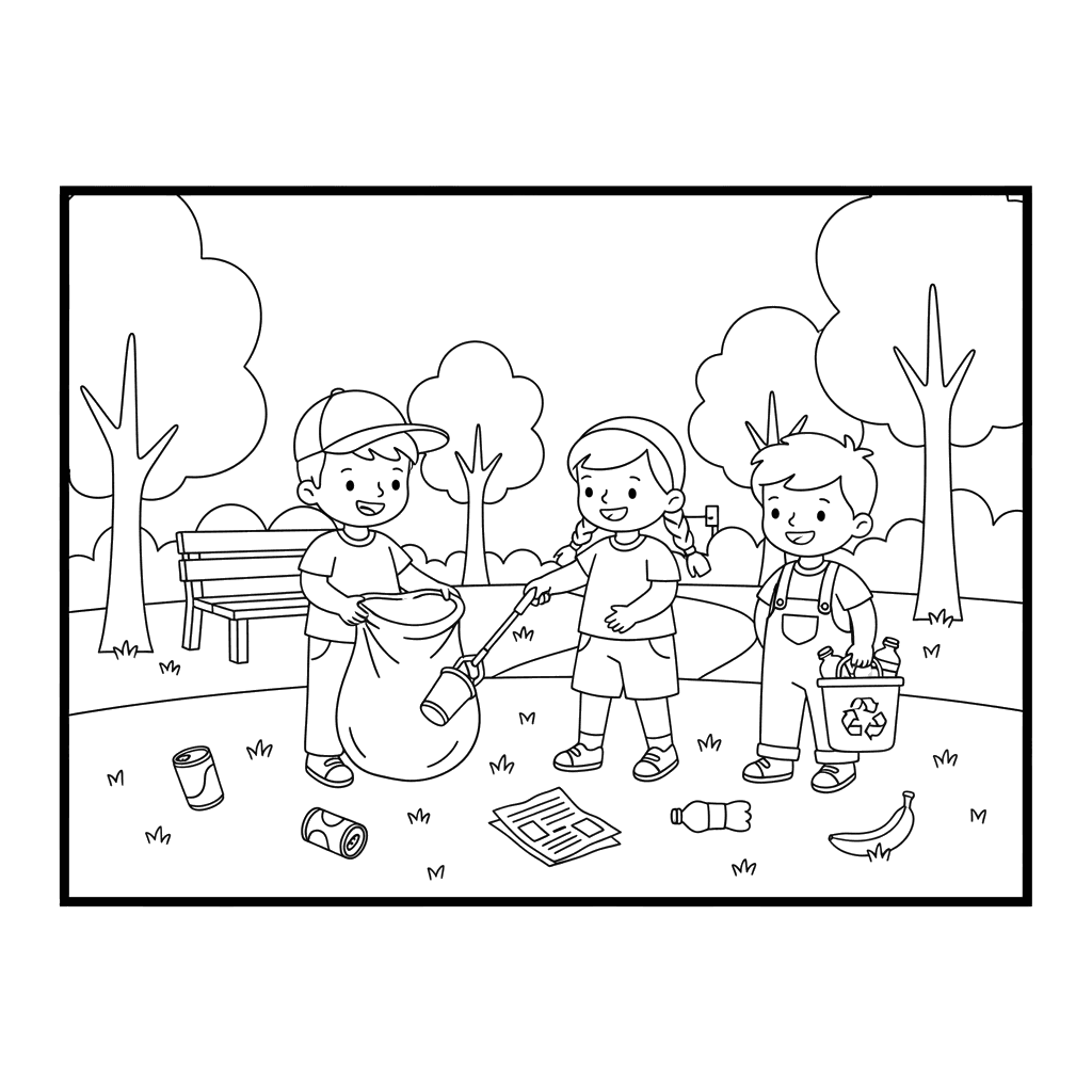 ColorBoom Dibujo para Colorear Niños Limpiando el Parque
