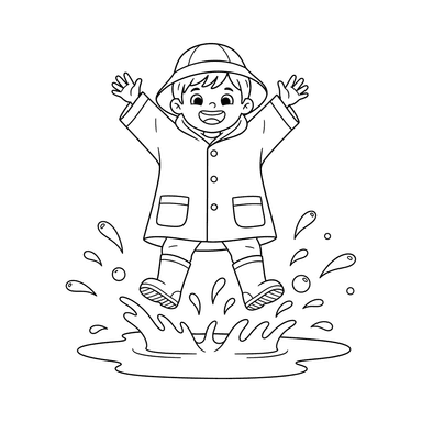 Dibujo para colorear Niño saltando en charcos
