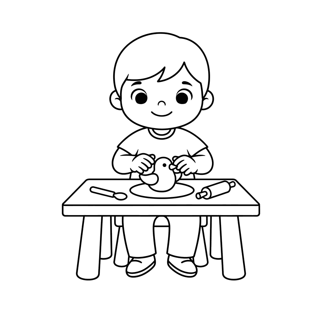 Dibujo Para Colorear Niños Esculpiendo Arcilla