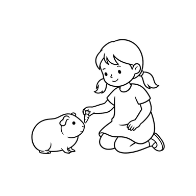 Dibujo para colorear Niña Alimentando Cobaya