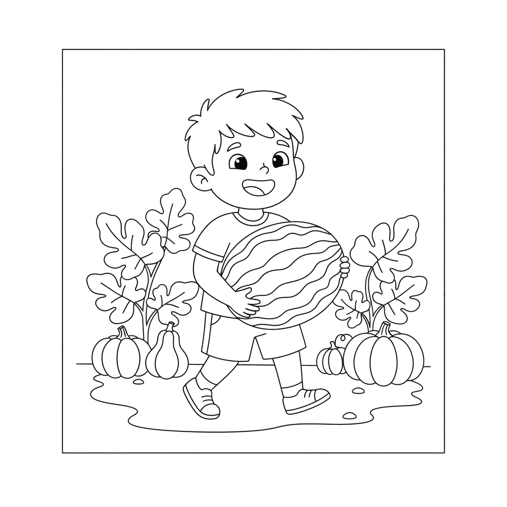 Dibujo para Colorear Niño con Sandía