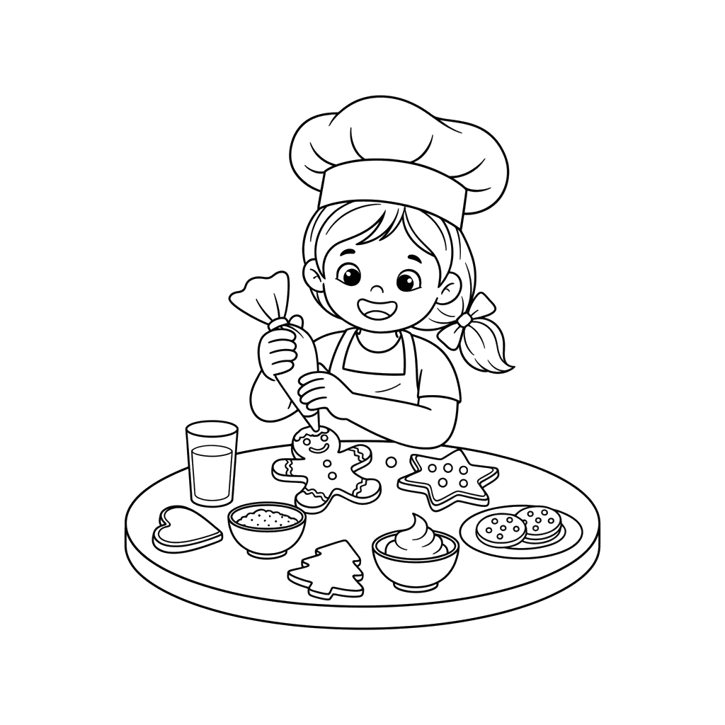 Dibujo para colorear Niños Decorando Galletas de Jengibre