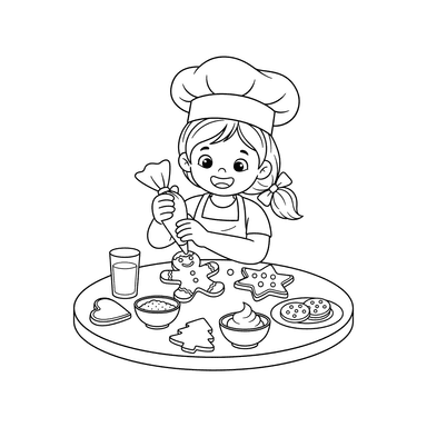 Coloriage Enfants Décorant des Pains d'Épices