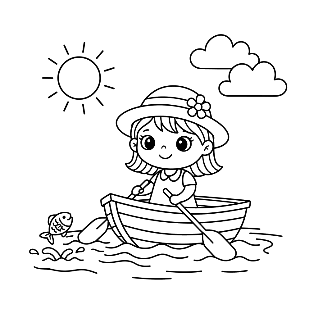 Dibujo para Colorear Niña en un Barco