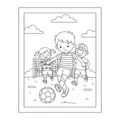 ColorBoom: Boy Playing Soccer with Friends Coloring Page