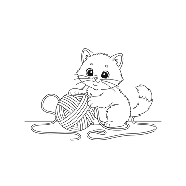 Coloriage Chaton avec Pelote de Laine