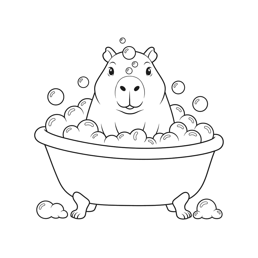 Coloriage Capybara dans un Bain Moussant