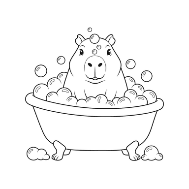 Coloriage Capybara dans un Bain Moussant