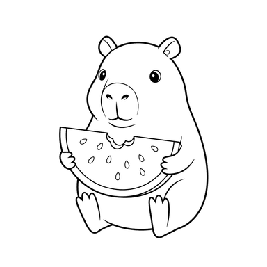 Coloriage Capybara avec Pastèque